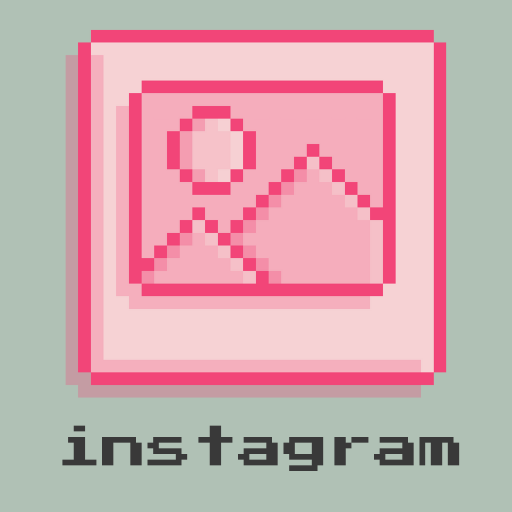 pixel picture symbol in pink hues, instagram written in pixel font underneath