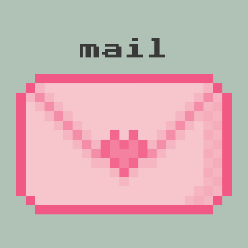 pixel envelope with a heart closure in pink hues, mail written in pixel font above