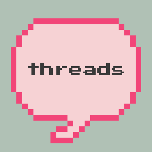 pixel speech bubble symbol in pink hues, threads written in pixel font inside